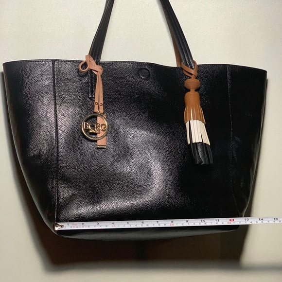 BCBG Large Black Leather Tote - Picture 2 of 6